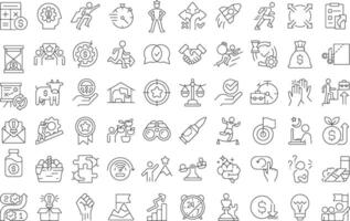 Business idioms linear icons set. Goal achieving. Team work, partnership. Corporate structure, company. Customizable thin line symbols. Isolated outline illustrations. Editable stroke vector