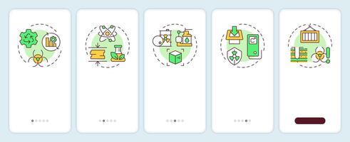 Radioactive waste management onboarding mobile app screen. Walkthrough 5 steps editable graphic instructions with linear concepts. UI, UX, GUI template vector