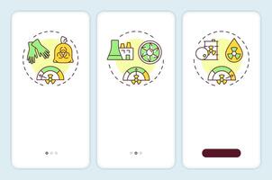 Types of nuclear waste onboarding mobile app screen. Walkthrough 3 steps editable graphic instructions with linear concepts. UI, UX, GUI template vector