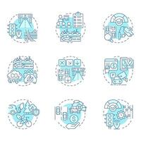 Traffic management soft blue concept icons. Road safety and vehicle flow regulation. Transport control. Icon pack. Round shape illustrations for presentation. Abstract idea vector