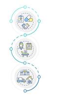 Care transitions infographic vertical sequence. Medication transporting. Healthcare service. Visualization infochart with 3 steps. Circles workflow vector