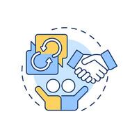 Stand up, hand up, pair up multi color concept icon. Team work, partnership hands. Round shape line illustration. Abstract idea. Graphic design. Easy to use in infographic, presentation vector