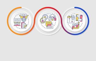 Cooperative learning different methodologies infographics circles sequence. Teamwork organization. Visualization layout with 3 steps. Info chart loop process presentation vector