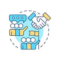 Social skills multi color concept icon. Leadership, communication. Teamwork organization. Round shape line illustration. Abstract idea. Graphic design. Easy to use in infographic, presentation vector