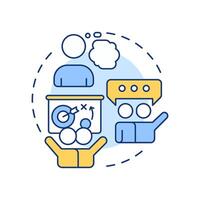 Think, pair, share multi color concept icon. Teamwork planning. Learning strategy, brainstorm. Round shape line illustration. Abstract idea. Graphic design. Easy to use in infographic vector