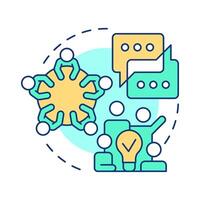 Round table multi color concept icon. Team work. Group brainstorm, discussion. Round shape line illustration. Abstract idea. Graphic design. Easy to use in infographic, presentation vector