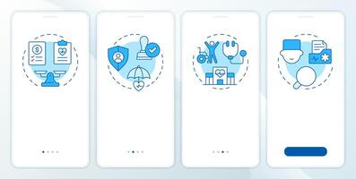 Cons of utilization management blue onboarding mobile app screen. Walkthrough 4 steps editable graphic instructions with linear concepts. UI, UX, GUI template vector