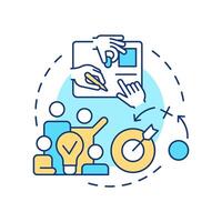 Group processing multi color concept icon. Strategy planning. Teamwork organization, brainstorm. Round shape line illustration. Abstract idea. Graphic design. Easy to use in infographic vector