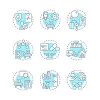 Utilization management soft blue concept icons. Medical service regulation strategy. Healthcare service. Icon pack. Round shape illustrations for presentation. Abstract idea vector