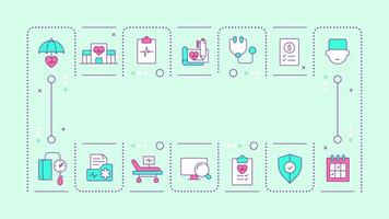 Utilization management mint green word concept. Medical service development. Safety of healthcare. Typography banner. Illustrationwith title text, editable icons color vector