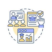 Instructional technique multi color concept icon. Teaching, coaching. Learning strategy, statistical metrics. Round shape line illustration. Abstract idea. Graphic design. Easy to use vector