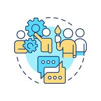 Promotive interaction multi color concept icon. Team work. Brainstorm, communication. Round shape line illustration. Abstract idea. Graphic design. Easy to use in infographic, presentation vector