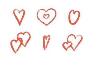 Red crayon heart set with grunge texture vector