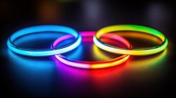 Glowing bracelets, dark background, party, event photo
