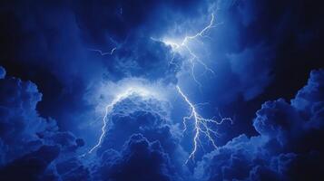 Lightning storm cloudscape, night sky, weather power photo