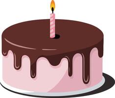 a chocolate cake with single candle on top vector