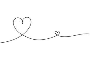 Two hand-drawn doodle hearts. Continuous line art drawing. vector