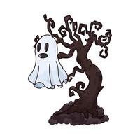 ghost hovering near a haunted tree vector