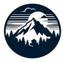 A mountain with trees and a moon in the background on white. vector
