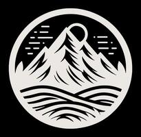 A mountain with waves and a sun in the background vector