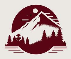 A mountain with trees and a moon on gray. vector