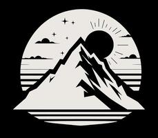 A mountain with a sun and clouds on dark. vector