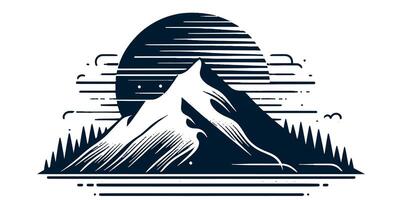 A mountain with a sun and a wave in the background vector