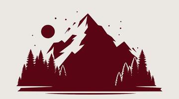 A mountain with trees and a moon in the background on gray. vector