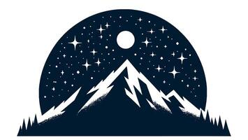 A mountain with stars and moon in the sky vector