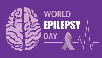 World Epilepsy Day banner. Brain, violet ribbon on a plain background. vector