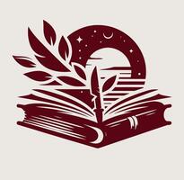 An open book with a leaf and a star on it vector