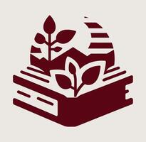 A book with plants on it and a mountain in the background vector