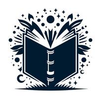 An open book with stars and moon with a background. on it vector