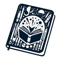 An open book with a star and other objects vector