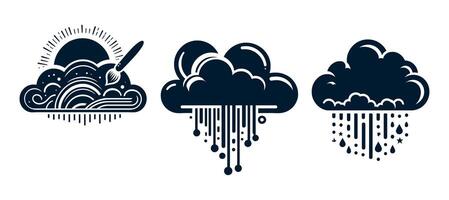 Three different types of clouds with rain and sun vector