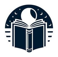 An open book with a moon and stars on it vector