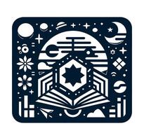 An open book with stars and planets on it vector
