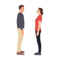 Couple maintaining eye contact in a neutral or serious manner, conversation or confrontation. vector