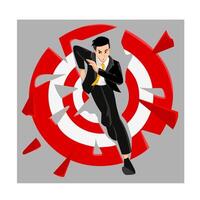 Illustration graphic of a running businessman breaking through the arrow board. fit for business and finance presentations, motivational materials, workshops and training, web content vector