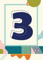 The number three is shown in a colorful frame vector