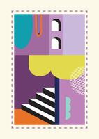 A poster with a colorful design of stairs and a building vector