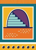 A colorful poster with a building in the center vector