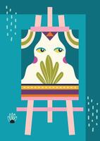 An easel with a painting on it vector