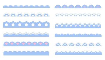 Scalloped border simple divider with cute heart and dots ornament edge cutout decoration isolated on white background. vector