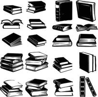 Hand-Drawn Book Icons Collection Open, Closed, and Stacked Books vector