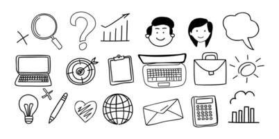 Business Related Objects and Elements doodle icons vector