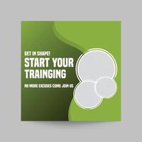 Get in shape start your training no more excuses join now social media design vector