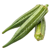 Three Vibrant Green Okra Pods with Unique Shape and Texture png