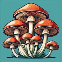 Mushroom Line Drawing with Nature Elements vector