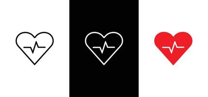 Heart beat icon set. Heart shape with pulse line. illustration vector